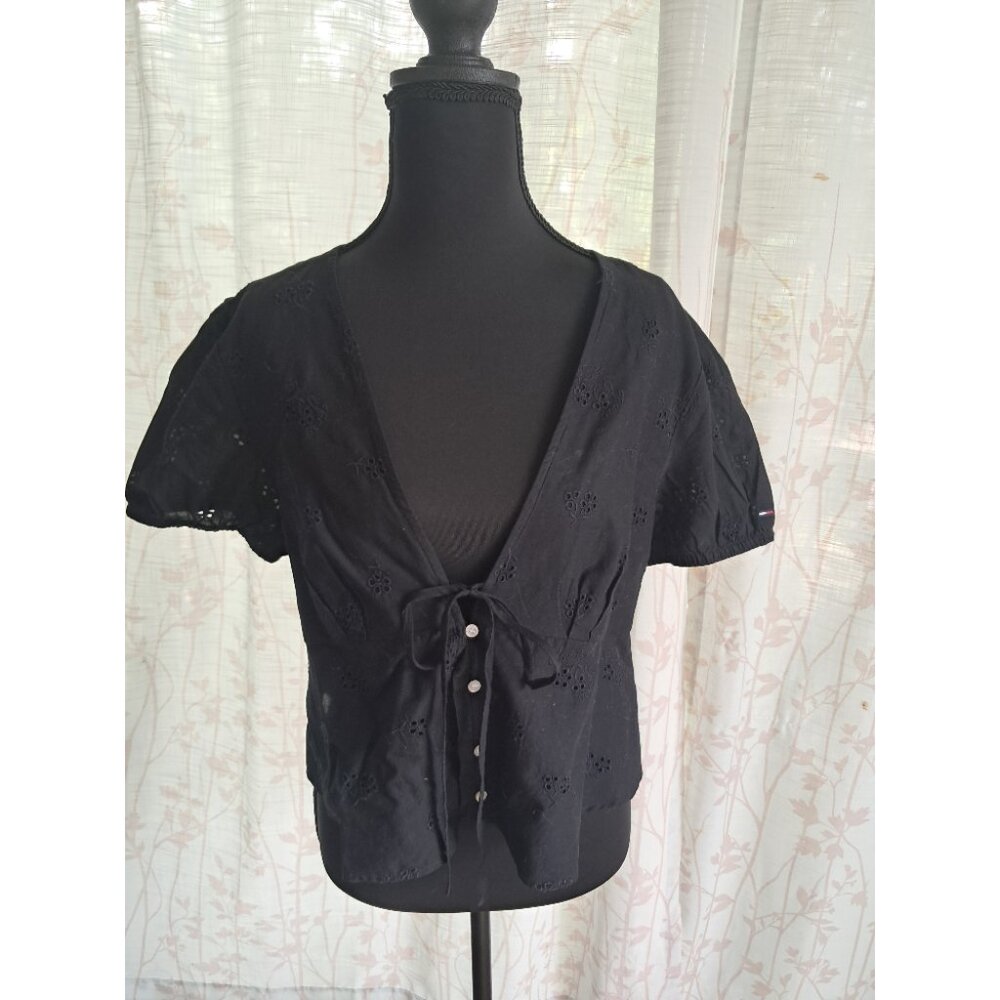 Black Boho Top with Eyelets